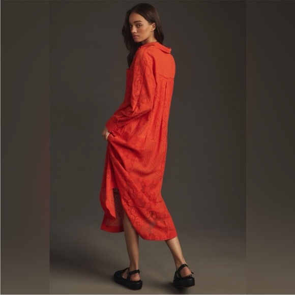 NWOT Anthropologie Maeve Long-Sleeve Collared Shirt Dress Coverup Red - Picture 3 of 16